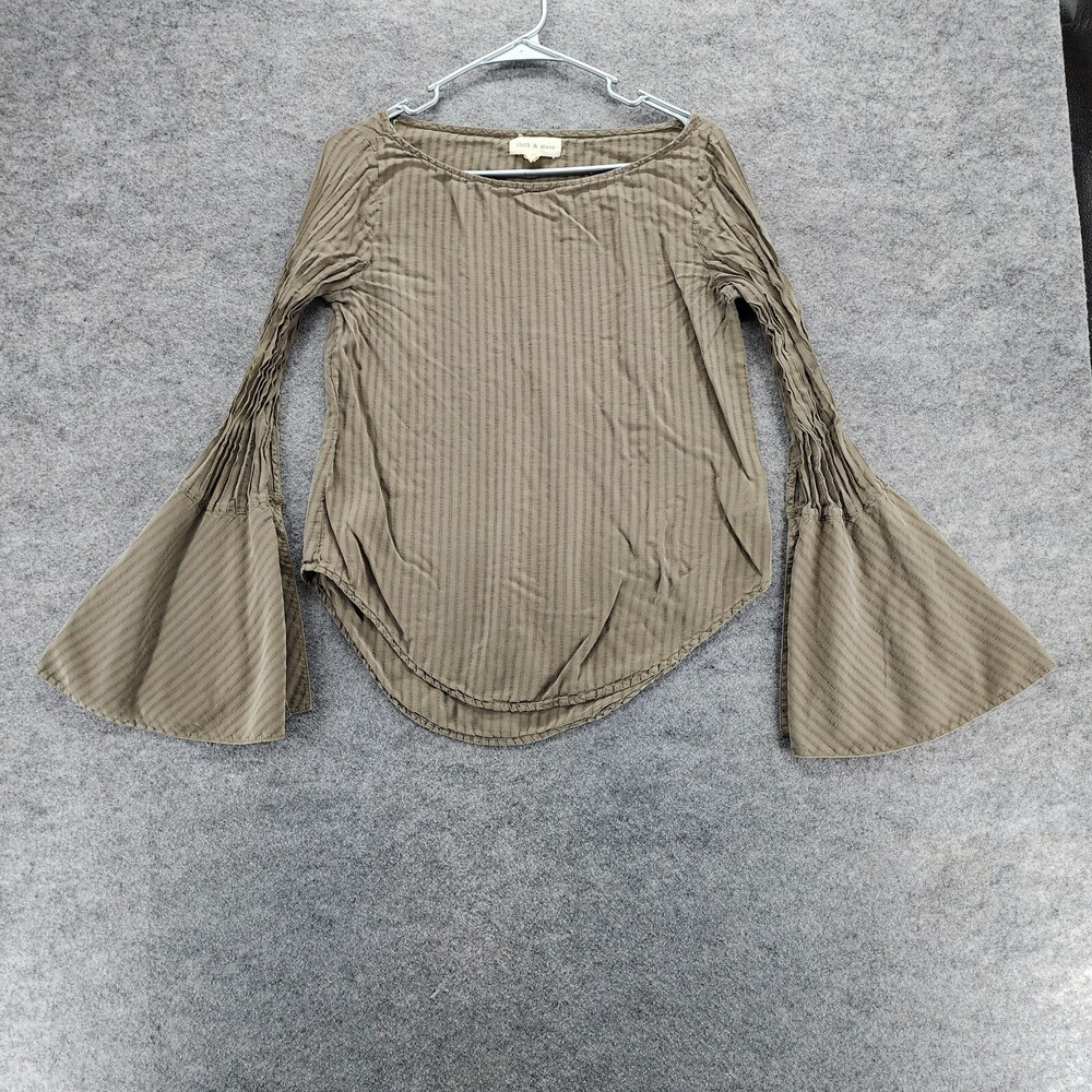Anthropologie Cloth & Stone Shirt Womens XS Long Bell Sleeve Green